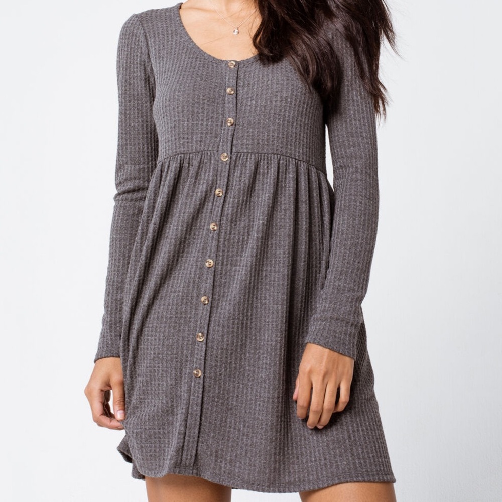 Ivy + Main Gray Ribbed Waffle Knit Dress